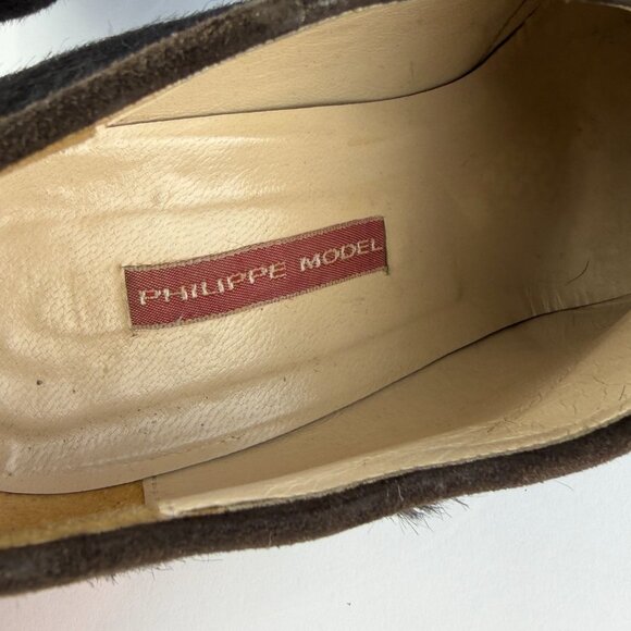 Philippe Model Black Pony Hair Leather Ankle Boots 3.5" Block Heel Made in Italy - Picture 9 of 9